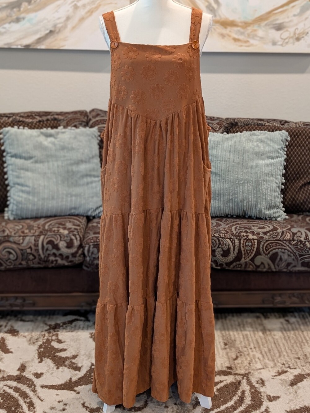 Tiered Floral Maxi Sundress in Rust